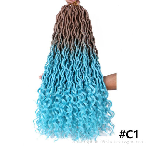 Wholesale White Ombre Green Goddess Synthetic Goddess Faux Locs Crochet Hair Extension Loose Ends Hair Faux Locs With Curly Ends